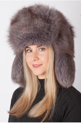 Blue arctic fox fur hat – Russian style